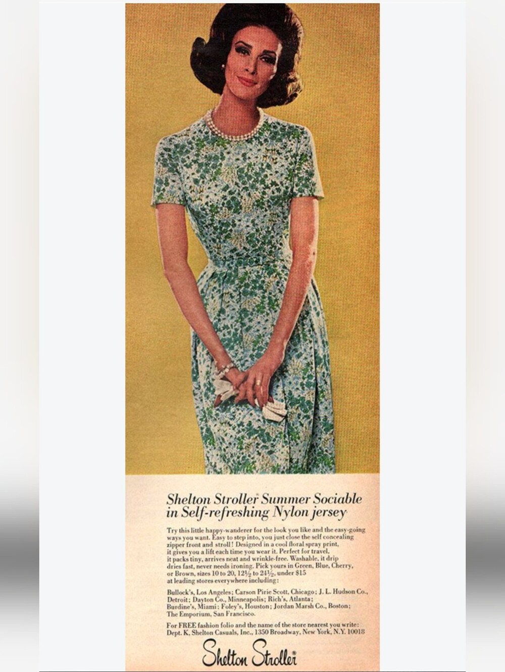 Vintage 1950s Shelton Stroller Pleated Jersey Knit Day Dress Floral Pockets M